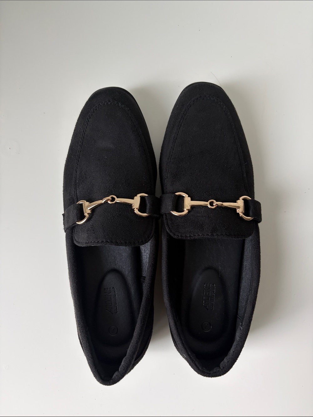 NWOT Ardene Black Suede Loafers with Metal Bit